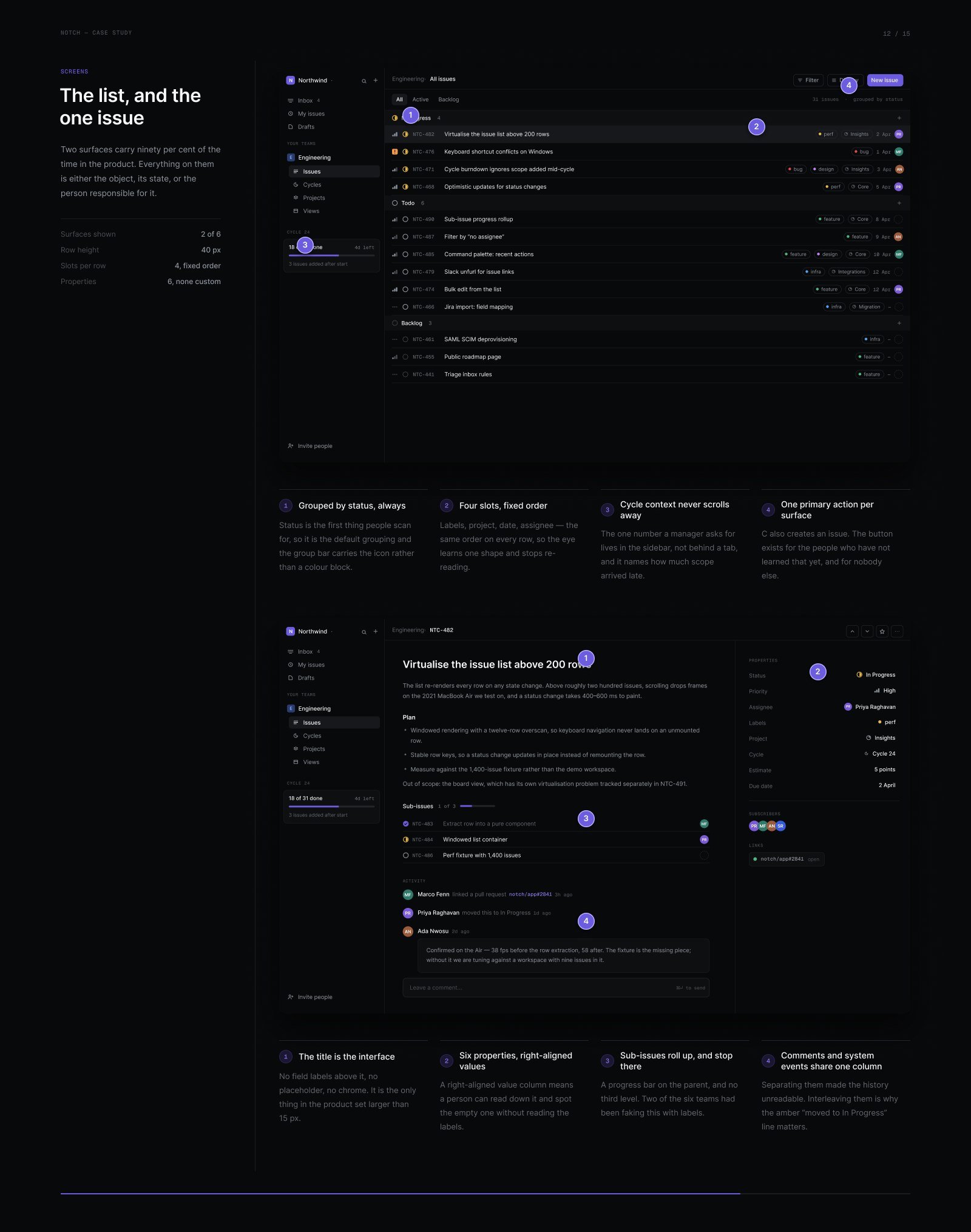 Screens — issue list